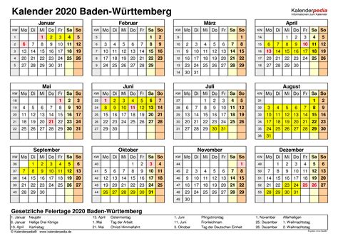 2021 (mi.) nicht in allen bundesländern. Kalender 2020 Baden-Württemberg: Ferien, Feiertage, Excel ...