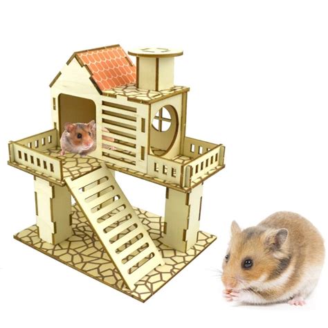 Natural Wood Hamsters Small Animal House Hamster Cage Rabbit Hutch Play