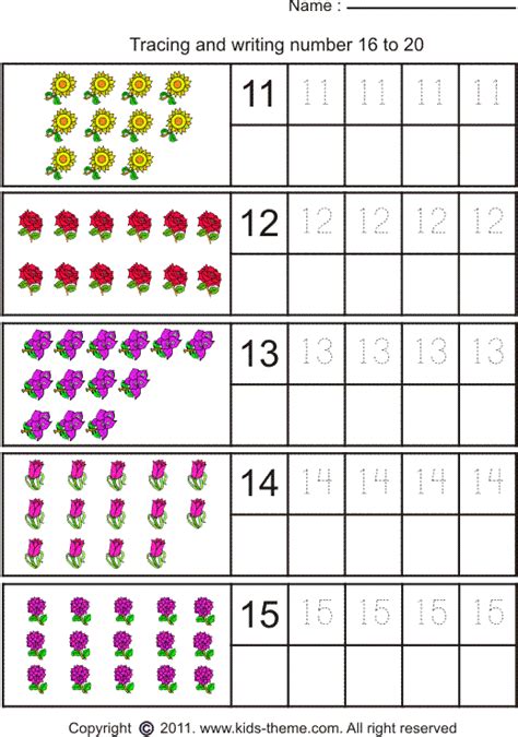 Counting And Writing Numbers 11-20 Worksheets