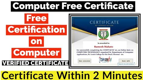 Computer Free Certificate Free Courses Online Free Certificate