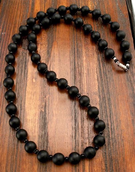 Mens Matte Black Onyx Beaded Necklace 24 Inches By Earjeans