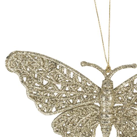Gold Glitter Butterfly Hanging Decoration With Fretwork Wings 10cm X 10cm