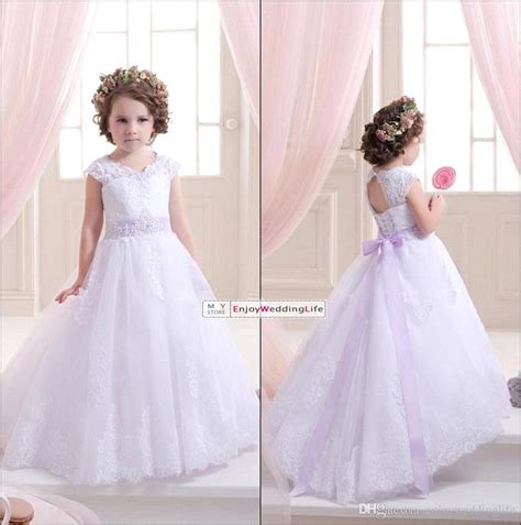 2016 New Elegant White Lace Flower Girls Dresses Tulle Lace Applique