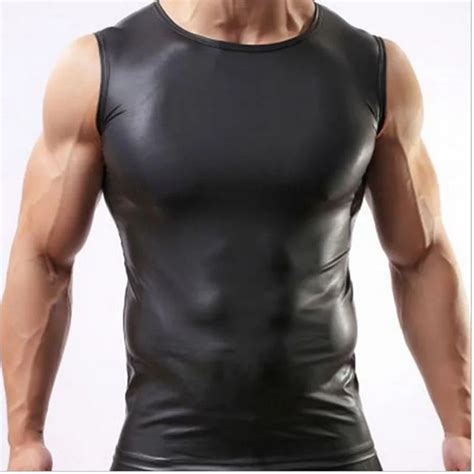 Aliexpress Com Buy Leather Tank Top Men Fitness Bodybuilding Mens
