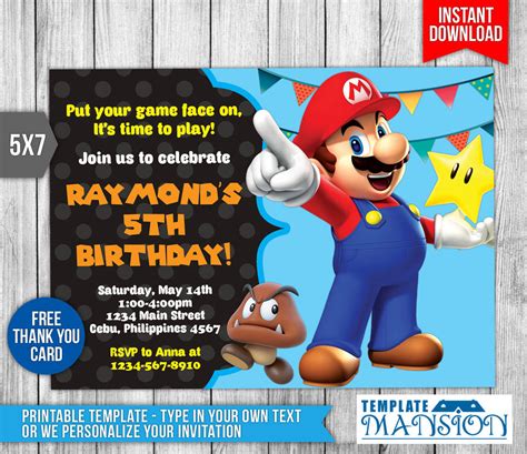 Super Mario Birthday Printable Invitations