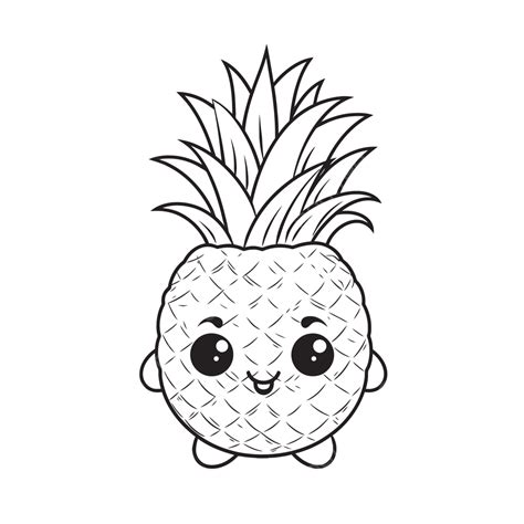 Kawaii Pineapple Cartoon Coloring Page Outline Sketch Drawing Vector