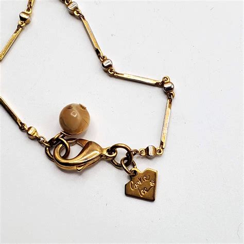 signed cookie lee stone long necklace gold toned plated white tan bar chain 40 ebay
