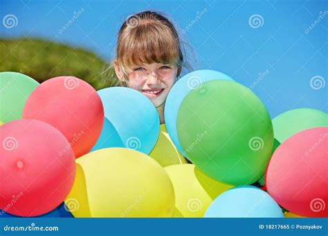 Child Playing With Balloons Stock Image Image Of Playing Smiling