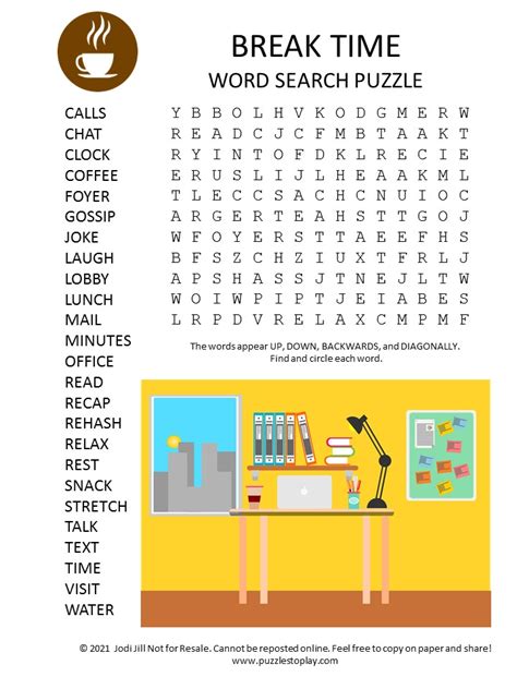 Break Time Word Search Puzzle Puzzles To Play