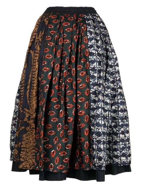 Biyan Mix Print Flared Skirt Farfetch