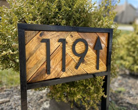 Address Stake With Arrow Modern Reclaimed Wood Address Sign Etsy