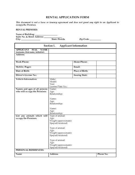 Florida Rental Application Form Legal Forms And Business Templates