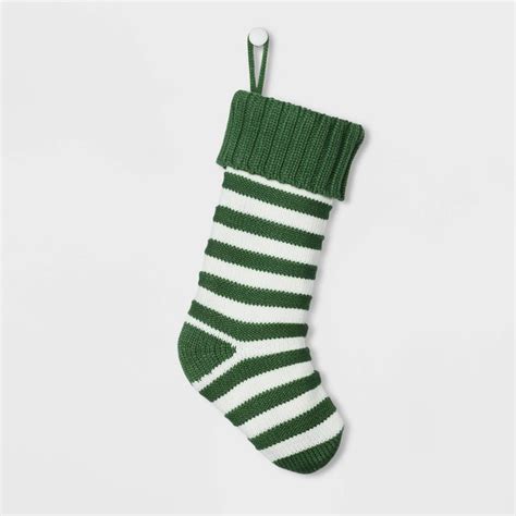 Stripe Knit Christmas Stocking Green And White Wondershop Christmas
