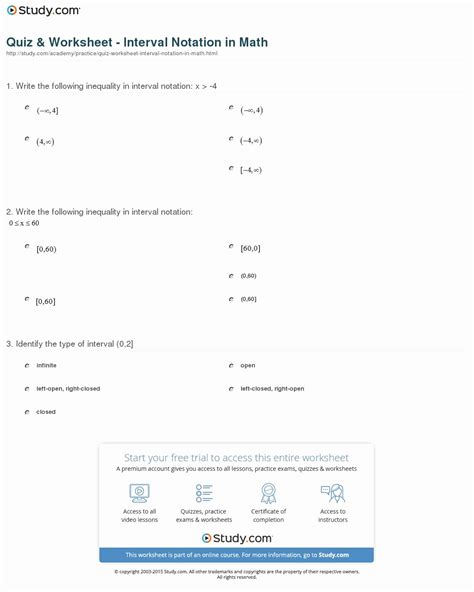 Interval Notation Worksheet With Answers