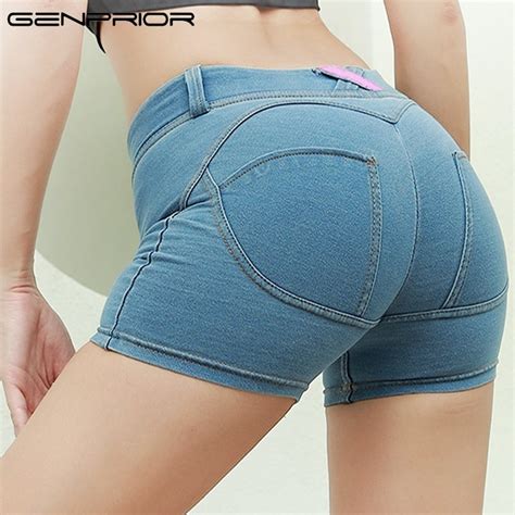 Egenprior Women Summer Slim Jeans Shorts Female Elastic Denim Bodycon