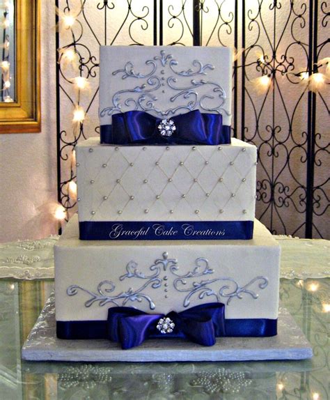 Elegant Square Wedding Cake With Purple Ribbon And Silver Flickr