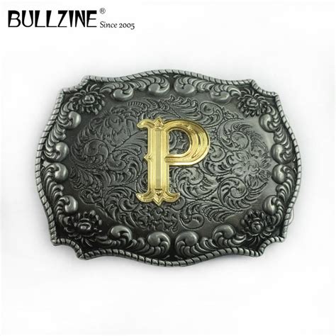 Hebilla de cinturón con letra P de The Bullzine FP 03687 P con Peltre
