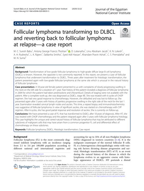 Pdf Follicular Lymphoma Transforming To Dlbcl And Reverting Back To