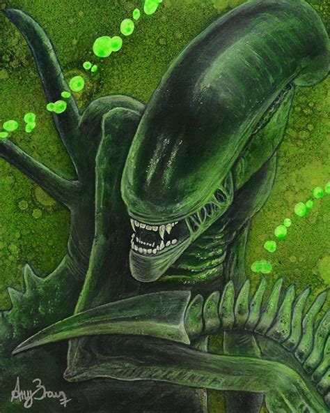 Alien Xenomorph Green Goo Acrylic Painting By Acrylicavenger On