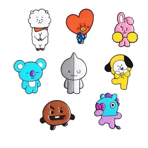 Korean Kpop Bts Bt21 Cartoon Character Cute Metal Badge Brooch Pin For