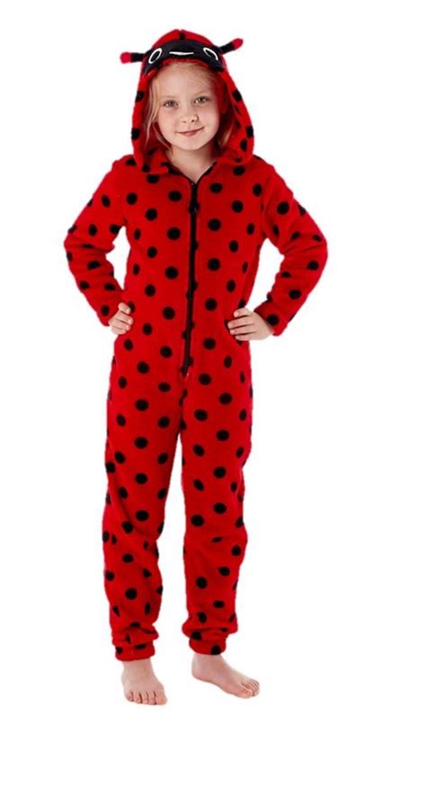 Girls Fleece Hooded Animal Bug Onesie One Piece Pajama Pyjamas