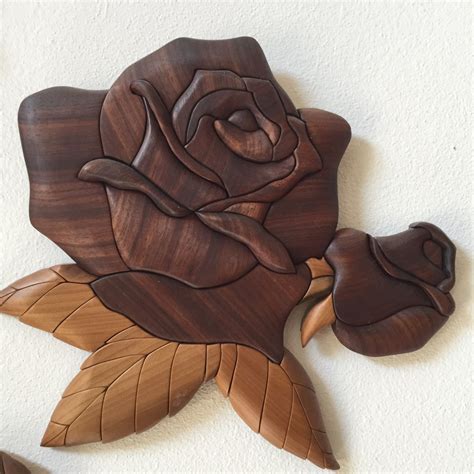 Intarsia Wood Rose Plaque Peruvian Walnut One Of A Kind Unique