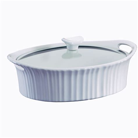 French White 25 Quart Oval Baking Dish With Lid Corningware