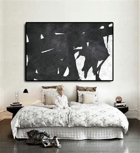 Handmade Extra Large Acrylic Painting On Canvas, Black White Painting