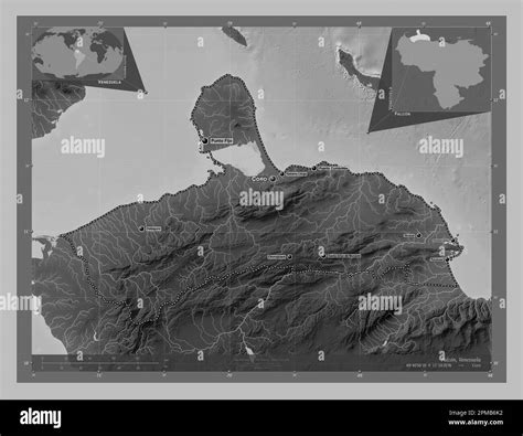 Falcon State Of Venezuela Grayscale Elevation Map With Lakes And