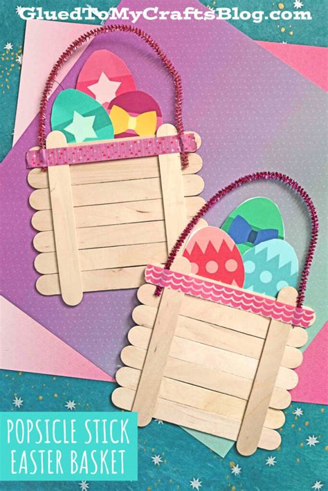 Popsicle Stick Easter Egg Basket Kid Craft In 2021 Cardstock Paper