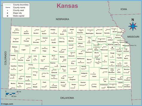 Kansas County Outline Wall Map By Mapsales