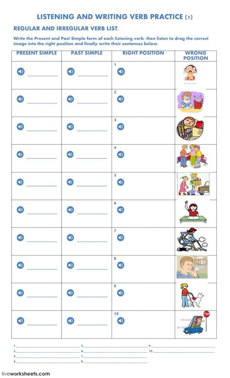 Listening And Writing Verb Practice Ficha Interactiva Worksheets