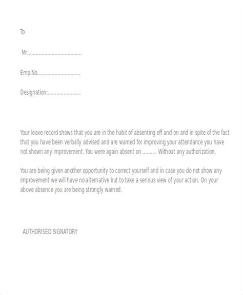 Attendance Warning Letter Template Word Pdf Format Download