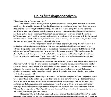 Holes By Louis Sachar First Chapter Analysis Gcse English Marked