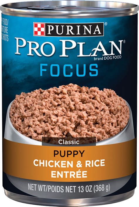 Wet food is good for puppies and senior dogs, pregnant, nursing females, dogs with health concerns. Purina Pro Plan Focus Puppy Classic Chicken & Rice Entree ...