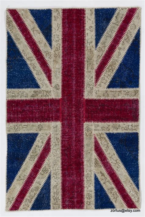 Union Jack British Flag Design Patchwork Rug Bright Colors Uk Etsy