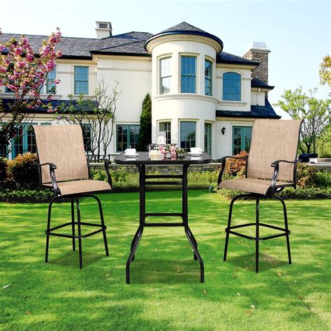 3 Piece Patio Height Bar Set With Table And Chairs Ourdoor Bistro Set
