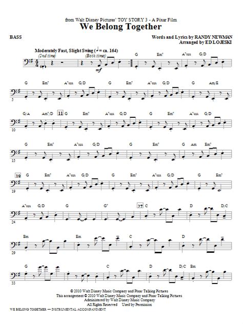 We Belong Together From Toy Story 3 Bass Sheet Music Direct