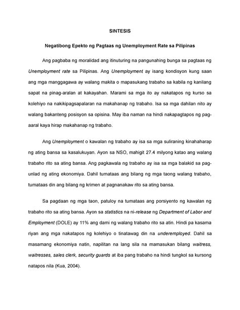Negatibong Epekto Ng Pagtaas Ng Unemployment Rate Sa Pilipinas Sintesis