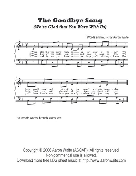The Goodbye Song (by Aaron Waite -- Primary Children/Primary Solo) | Primary children, Songs ...