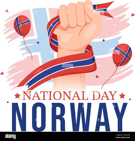 Norway National Day On May 17 Illustration With Flag Norwegian And