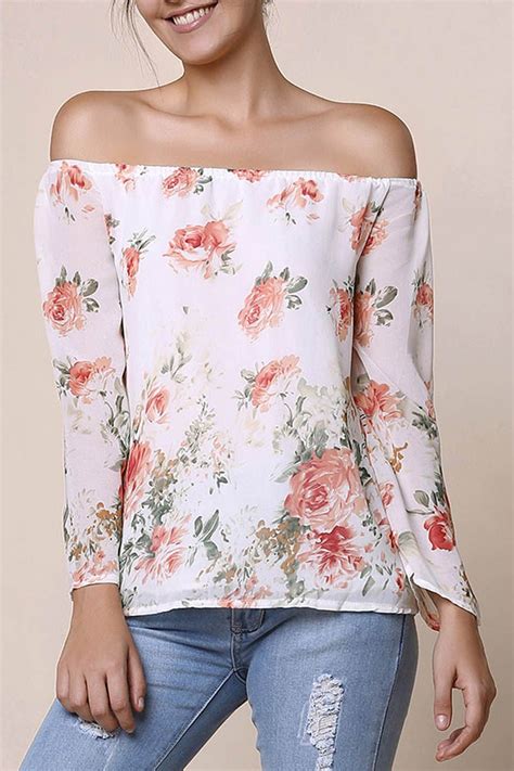 41 Off 2021 Stylish Long Sleeve Off The Shoulder Floral Print
