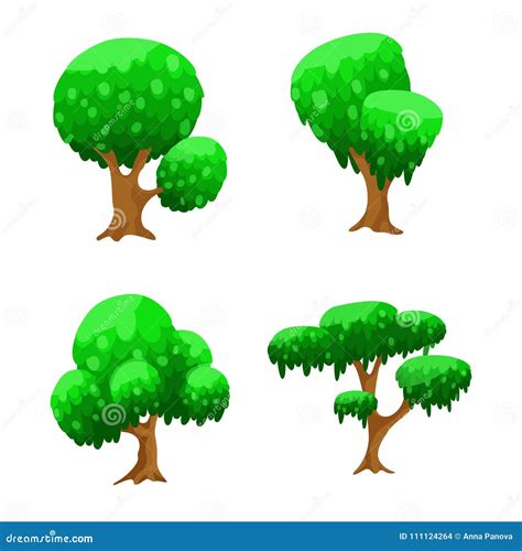 Cartoon Trees Vector Set Trees For Game Design Stock Vector