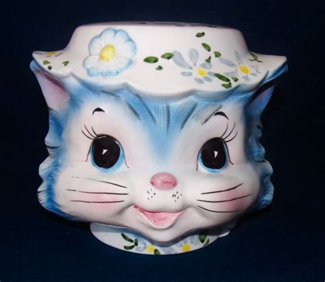 Lefton Miss Priss Figural Bank 4916 Blue Cat Vintage Very Hard To Find