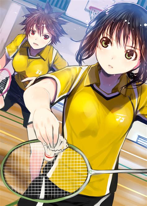 Safebooru 2girls Aragaki Nagisa Badminton Badminton Racket Basketball Hoop Black Hair Brown