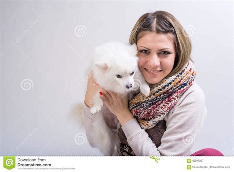 Girl With Her Little Dog Stock Image Image Of Isolated 62997027