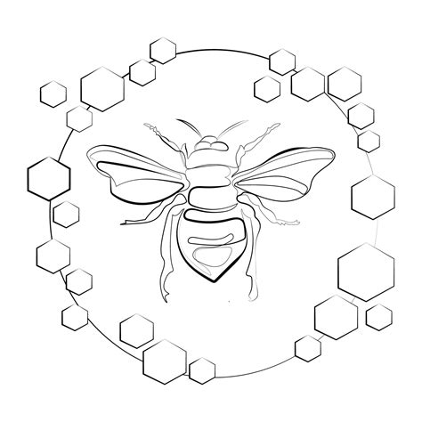 Bee Single Line Drawing In A Frame Of Honeycombs Line Art Logo Template