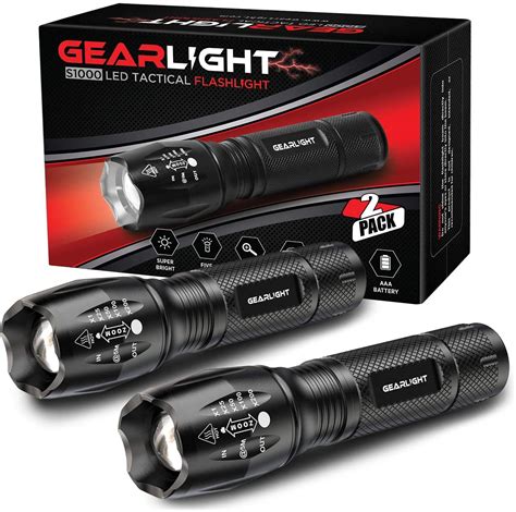 Gearlight Led Tactical Flashlight S1000 2 Pack High Lumen Zoomable