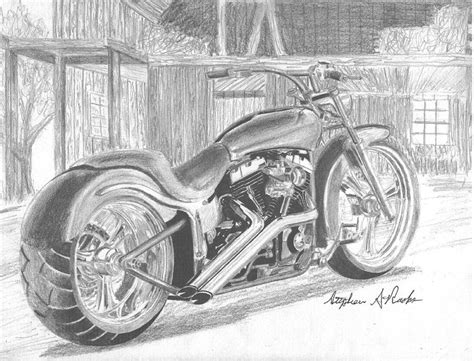 Harley Davidson Custom Motorcycle Art Print Drawing By Stephen Rooks