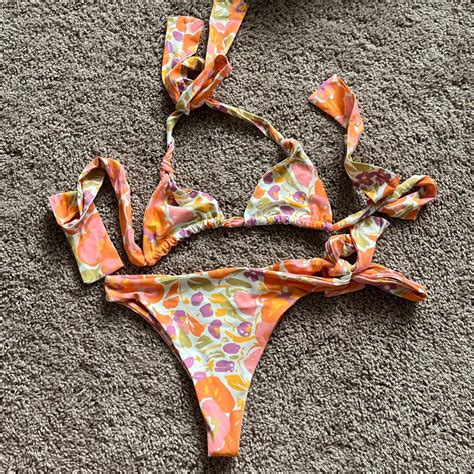 Stone Fox Swim Womens Pink And Orange Swimsuit One Piece Depop